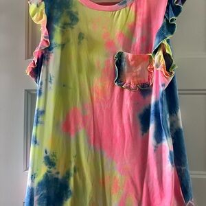 Colorful Tie-Dye Ruffle Sleeve Top